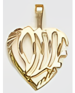 10K Yellow Gold Stretched Out "Love" Heart Pendant