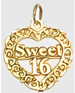 10K Yellow Gold Floral "Sweet 16"  Heart Charm