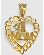 10K Yellow Gold "#1 Mom" Heart Pendant