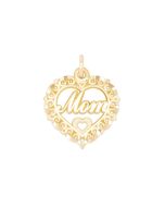 10K Yellow Gold Fancy Double Heart "Mom" Charm