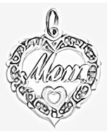 Silver Fancy Double Heart "Mom" Charm
