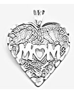 Silver Webbed "Mom" Heart Pendant