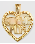 10K Yellow Gold "Super Mom" Heart Pendant