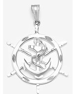 Silver Ship Wheel & Anchor Pendant
