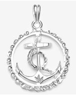10K White Gold Sailor's Cross in a Circle Pendant