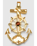 10K Yellow Gold Large Anchor & Sailor's Cross Tiger's Eye Pendant