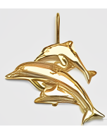 10K Yellow Gold Swimming Dolphin with Babies Pendant
