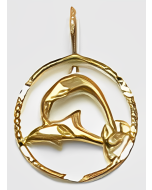 10K Yellow Gold Dolphins in a Circle Pendant