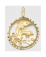 10K Yellow Gold Two Dolphins in a Circle Pendant