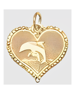 10K Yellow Gold Dolphin Heart Charm