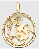 10K Yellow Gold Bear's Head in a Circle Pendant