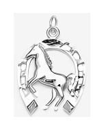 Silver Front Knees Raised Horse in a Horseshoe Pendant