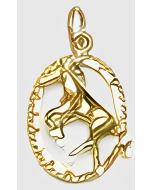 10K Yellow Gold Front Knees Raised Horse in a Circle Charm