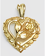 10K Yellow Gold Rose in a Heart Pendant