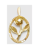 10K Yellow Gold C.Z Rose in an Oval Pendant