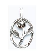 Silver C.Z Rose in an Oval Pendant