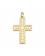 10K Yellow Gold Cross Covered with Tiny Hearts Charm