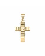 10K Yellow Gold Cute Cross Covered in Lines and a Heart Charm