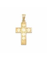 10K Yellow Gold Flower Pattern Cross Pendant