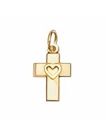 10K Yellow Gold Tiny Cross With Heart Charm