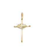 10K Yellow Gold Cross With Double Hearts Pendant