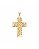 10K Yellow Gold Large Cross with a Leaf Pattern Pendant