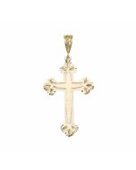 10K Yellow Gold Brushed Vintage Bottony Cross Pendant