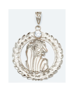 Silver Big Lion in a Circle Pendant