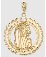 10K Yellow Gold Big Lion in a Circle Pendant