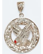 Silver Big Red Eye Eagle in a Circle Pendant