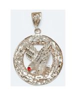 Silver Big Red Eye Eagle in a Circle Pendant