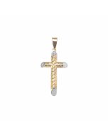 10K Two Tone Shimmer Tube Cross Pendant