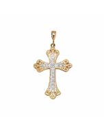 10K Two Tone Fancy Traditional Bottony Cross Pendant