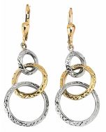 10K Two Tone Circle Rings Drop Down Earrings