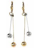 10K Two Tone Double Ball Drop Down Earrings