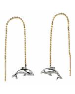 10K Two Tone Dolphin Drop Down Earrings
