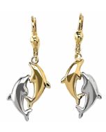 10K Two Tone Long Greek Key Accent Drop Down Earrings