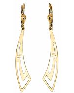 10K Yellow Gold Greek Key Pattern Curved Drop Down Earrings