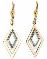10K Two Tone Glam Double Diamond Shaped Drop Down Earrings