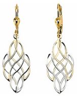 10K Two Tone Decorative Cross Drop Down Earrings