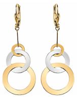 10K Two Tone Circles on Circles Drop Down Earrings