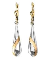 10K Two Tone Tear Drop Down Earrings