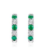 14K White Gold Emerald & Diamonds Drop Down Earrings