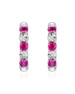 14K White Gold Ruby & Diamonds Drop Down Earrings