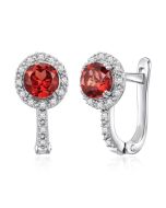 14K White Gold Halo Garnet & Diamonds Clip Back Earrings