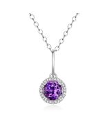 14K White Gold Round Halo Pendant with Amethyst and Diamonds