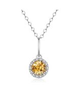 14K White Gold Round Citrine & Diamond Halo Pendant