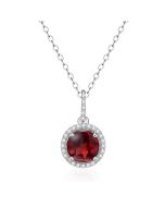 14K White Gold Halo Pendant Garnet & Diamond