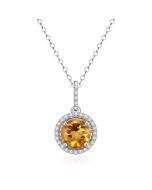 14K White Gold Halo Pendant Citrine & Diamond