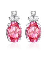14K White Gold Oval Crowned Passion Pink Topaz & Diamond Stud Earrings